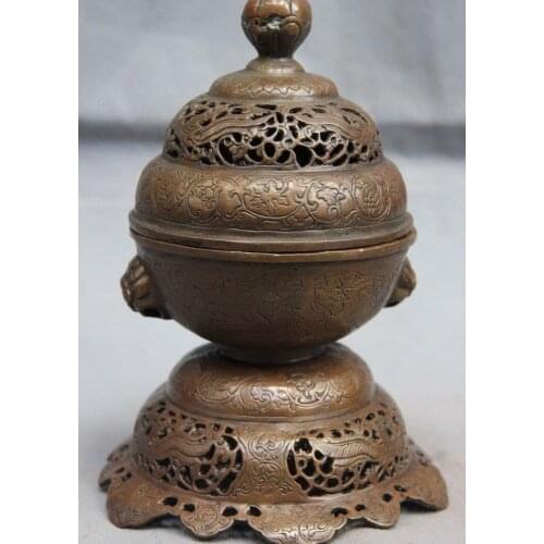 8 China Pure Bronze Copper Palace Wild animal Statue Beast Incense Burner Censer