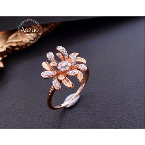Aazuo 18K Solid Rose Gold Real Diamond 0.25ct H SI Fairy Flower Ring Gift For Woman High Class Banquet Engagement Party