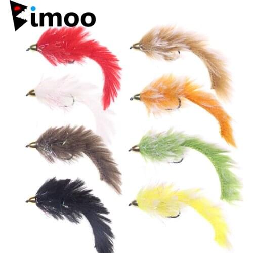 Bimoo 32PCS/box 4# Copper Conehead Black Red White Brown Zonker Fly Streamers Large Trout Bass Pike Fishing Bunny Tail Flies