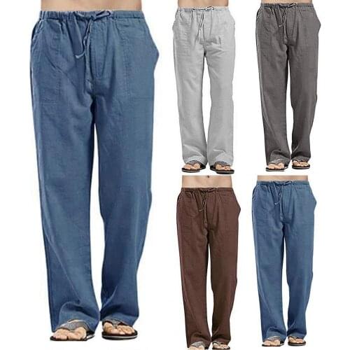 Men Straight Trouser slim mens pants casual pants Straight Pants Loose Pocket with Drawstring Summer Pants Streetwear Trousers