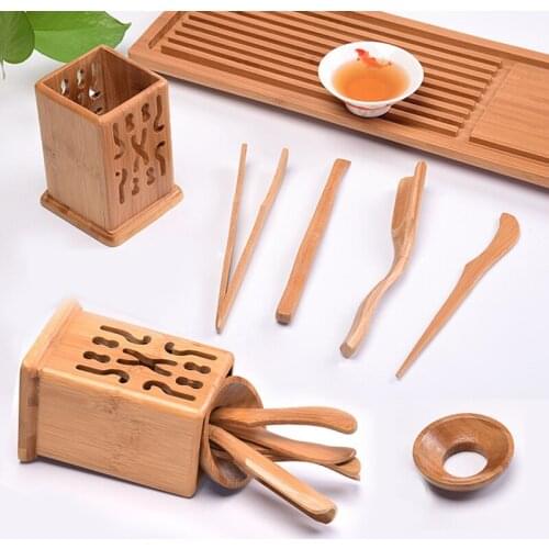 6 Pcs/set Handmade Kung Fu Tea Sets Vintage Puer Knife Spoon Tea Tools Set Tea Ceremony Utensils Chinese Bamboo Clip Strainer