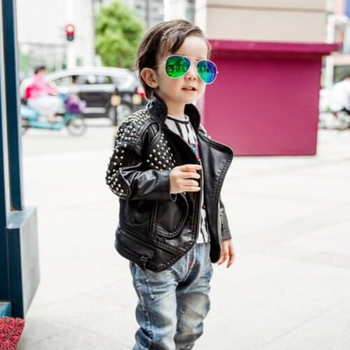 Childrens PU Leather Jacket Rivet Punk Locomotive Jackets For Girl Boys Kids motorcycle Outerwear Modis Girls PU jackets Y2819