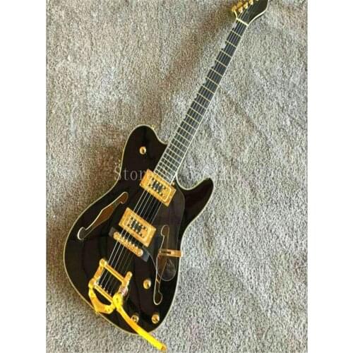 Free transportation of electric guitar, 6-string guitar, double f-hole body, ebony fingerboard, gold accessories, customizable
