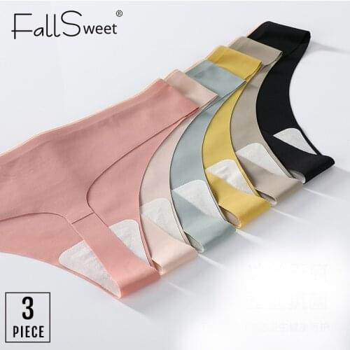 FallSweet 3 pcs / lot ! Seamless G-strings Panties Sexy Thongs Underwear Women Ice Silk Female Lingerie T-Back Briefs M L XL