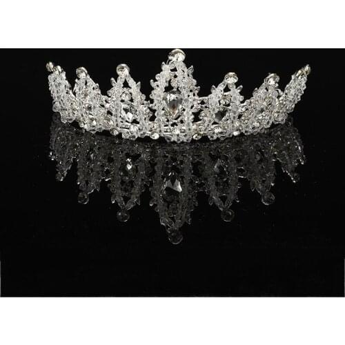 Crystal Crowns Bride Tiara Queen Wedding Crown Headpiece Headwear Silver Color Fashion Hair Jewelry Accessories