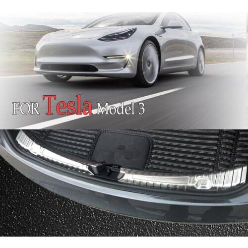 Karcng Stainless Steel Protector Interior Rear Trunk Pad Fender Sticker Cover Car Styling Accessories for Tesla Model 3