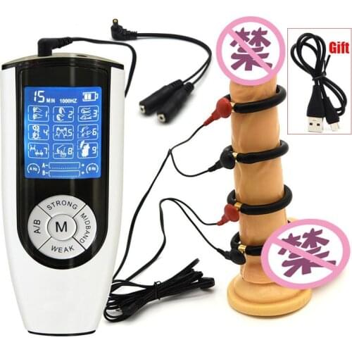 Male Penis Stimulation Enlargement Ring Electro Shock Penis Ring SM Play Delay Bondage Cock Ring Electric Medical Themed Sex Toy