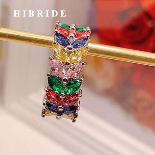 HIBRIDE Fashion Luxury Leaf AAA Cubic Zirconia Brand New Engagement Ring for Women Glitter Elegant Hand Made Ring R-02