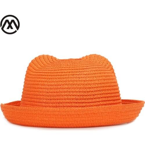 Cute childrens hand-woven straw hat summer beach sun hat boy girl universal ear hat sweet fashion outdoor shade streetwear bone