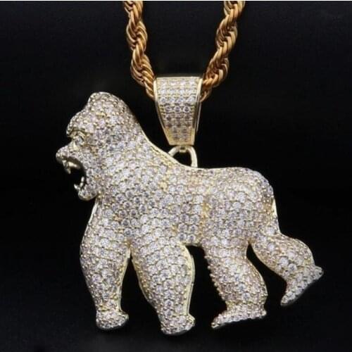 Fashion Hip Hop Animal Gorilla Mold Full Iced Out Cubic Zirconia Pendant Necklaces for Men Jewelry Gift