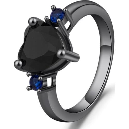Fashion Heart Shaped Black Crystal Ring Personality Simple Ladies Romantic Gift