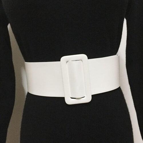 Ms waist sealing Wide PU Leather Decoration Skirt Shirt Dress Round Buckle Rectangle Black White Belt Simple Versatile Belt 107C