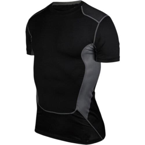 2021 Men Compression T-shirt Black White Grey T Shirts Bodybuilding Fitness Tactical Under Base Layer Tights Short Sleeve Top