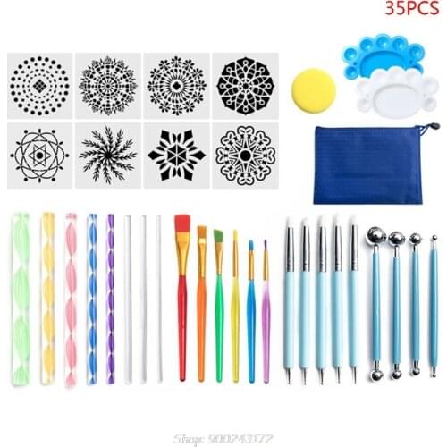 35pcs Mandala Dotted Tools Set for Painting Stone Ceramic Multifunction Paint Stencil Point Brush Pen S28 20 Dropship