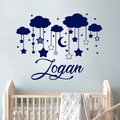 Customizable Name Clouds Stars Moon Wall Stickers Kindergarten Boys Girls Room Bedroom Decoration Vinyl Decals Gifts for KidsD17