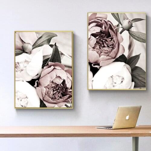Nordic Botanical Scandinavian Pink White Flower Leaf Plant Canvas Painting Wall Poster and Print Wall Art Picture Home Decor