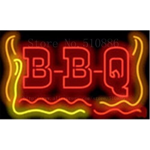 New B-B-Q Open BBQ Barbeque Glass Tube neon sign Businese Handcrafted Light Outdoor Shop Store Signs Signboard Signage 19"x15"