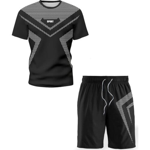 The new summer 2021 mens casual wear 3D running fitness sports daily round neck short sleeve + shorts sportswear suit