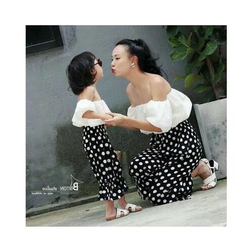 Mother and Daughter Clothes 2020 Spring Summer Family Matching Clothing Kids Girls Cute Shirt+wide Leg Pants 2pcs Set Family Set