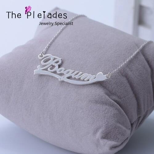 Solid Silver Custom Name Necklace with Heart Lace Personalized Nameplate Pendant Custom Design Jewelry DIY Gift For BBF
