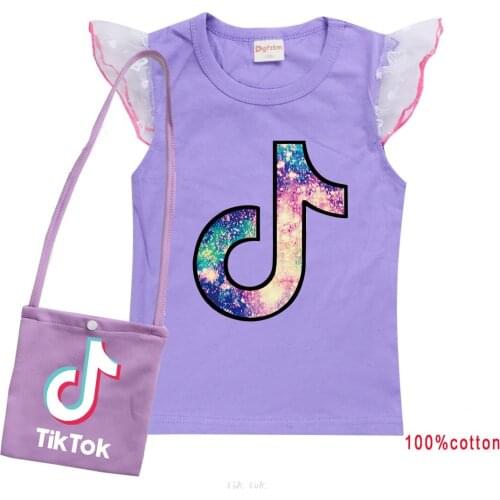 2-15Y Tik Tok T-Shirt Short Sleeve +Bag Clothes Grils Hot Summer Kids Casual Tops Teen Children Girls Clothing Baby Girls