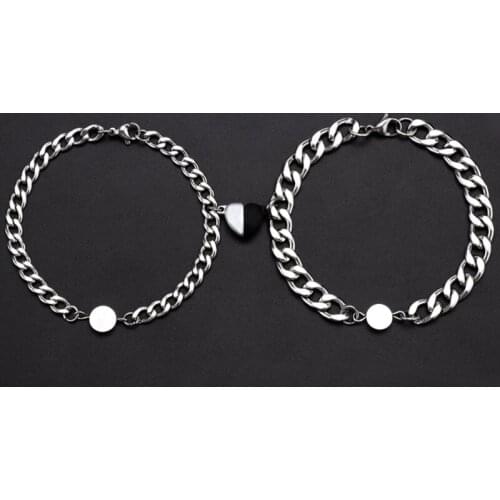 Couples Magnet Bracelet Stainless Steel Heart-shaped Magnet Attractive Wristband for Men and Women Valentine'Day Gifts