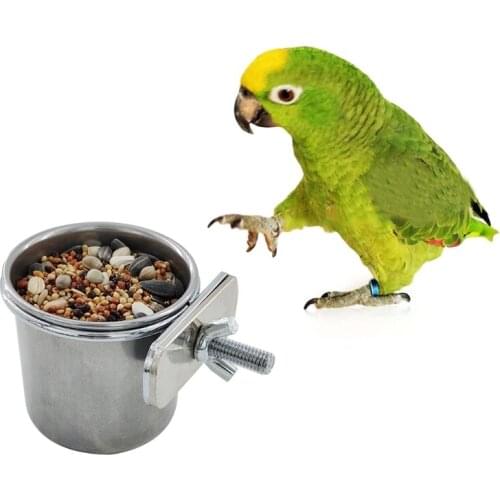 Pet Birds Hanging Cage Bowl Dish Cup Anti-turnover Stainless Steel Feeding Food Drinking Feeder for Parakeet Finches J9K