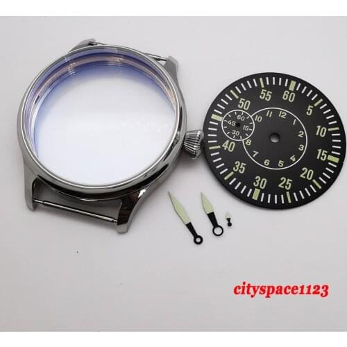 Corgeut 44mm Polished watch case + dial + hands fit ETA 6497 st3600 hand winding movement mens watch parts