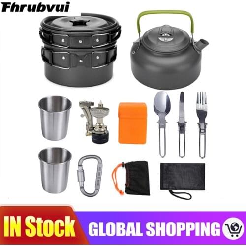 Outdoor Camping Tableware Pot Picnic Canteen Survival Hiking Military Boiler Frying Teapot Set Kettle cutlery 2020