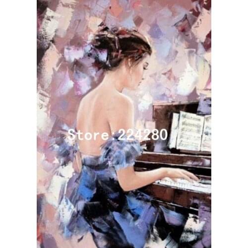 Needlework girl playing the piano 14CT Handwork Counted For Embroidery,DIY Cross stitch kits,Art Cross-Stitching Home Decor
