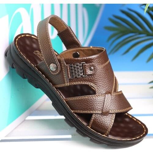 Men Sandals Summer Genuine Leather Roman Sandals Men Casual Shoes Beach Flip Flops Men Fashion Outdoor Slippers Shoes Sneakers