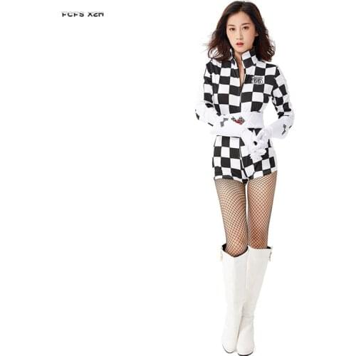 Sexy Women Halloween Racing Girl Costumes Female Race Queen Cosplay Carnival Purim Nightclub Bar party Showgirl Role play dress