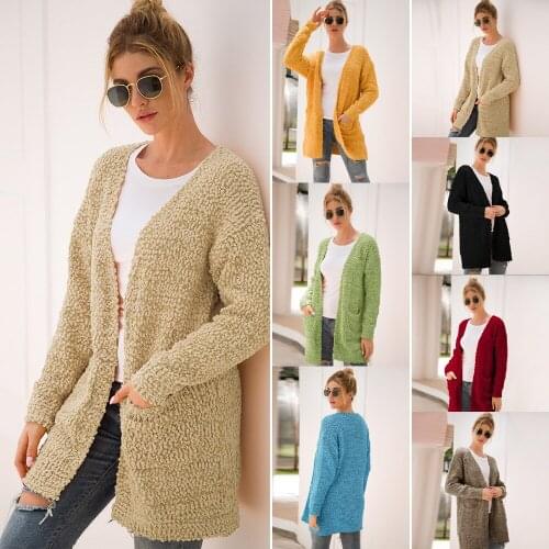 Sexy baby 001 Winter womens casual fashion long-sleeved cardigan pocket sweater coat