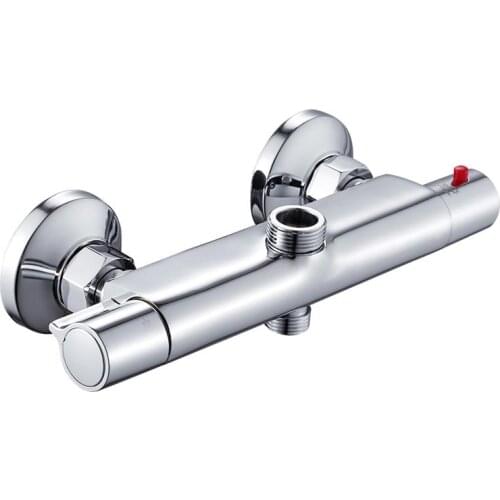 Bath Shower Faucet Thermostatic Faucets Wall Mounted Mixer Valve Tap Temperature Control Rain Shower Chrome Bathroom Twin Outlet