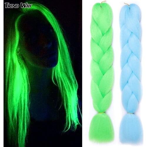 Trend Way Glowing Soft Synthetic Jumbo Crochet Braiding Hair Extensions 24Inch For Women ColorfulFor Child Shining In Darkness