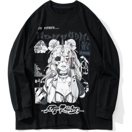 Sweatshirt Men Japanese Comics Injured Girl Print Streetwear Harajuku Hipster Diablo Style Pullover Loose O-Neck Hoodie