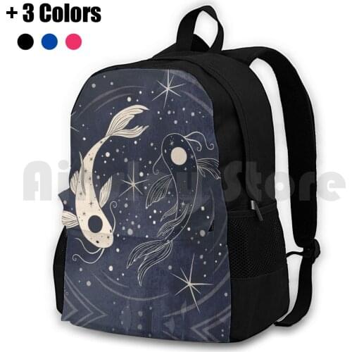 Tui And La Outdoor Hiking Backpack Waterproof Camping Travel Pisces Fish Koi Water Magical Mystical Zodiac Yin Yang Stars