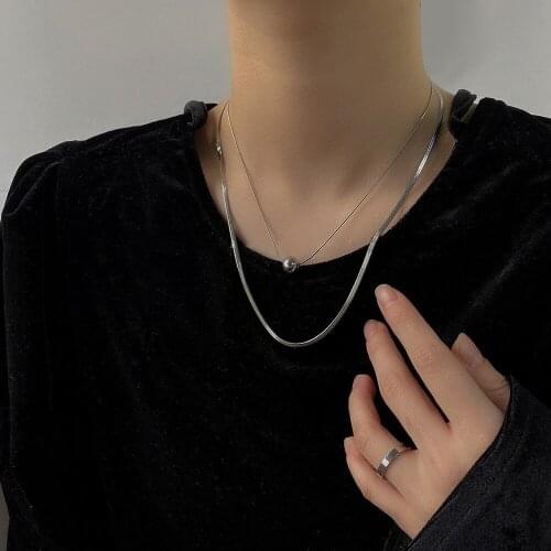 U-Magical Statement Stainless Steel Double Layer Geometric Round Ball Pendant Necklace for Women Simple Choker Necklace Jewelry