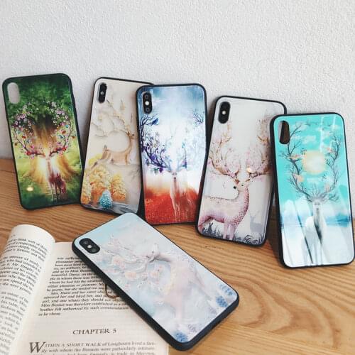 XR Fancy Dream Deer Tempered Glass Phone Case Anti-shock Full Cover For iPhoneXsmax 8plus 6s 7plus Shell Body Protection