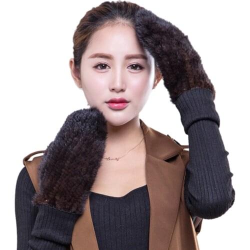Women 100% Real Mink Fur Gloves Winter Mitten Girls Hand-Woven Full Finger Warm Glove Fluffy Soft