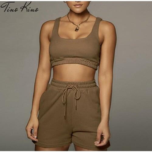 Womens Tracksuit Sets Crop Tops Tank and Drawstring Shorts Female Suits 2021 Summer Casual Streetwear Sports Ladies 2 Piece Set