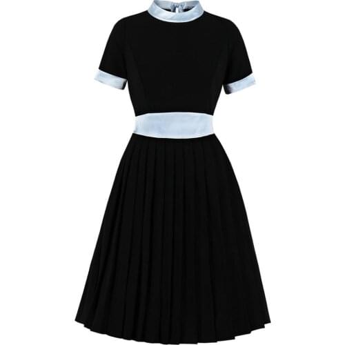 Stand Collar Bow Woman Dress VD1636 Black Blue Patckwork navidad Dresses for Women 2021 robe femme