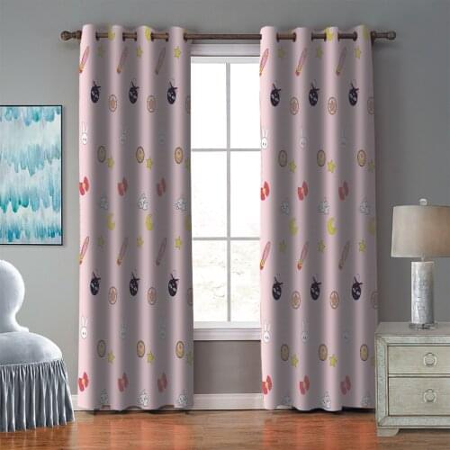 2 Panels Curtain Luna Cat Printing Thermal Insulated Blackout Light Blocking Room Darkening Windows Drapery