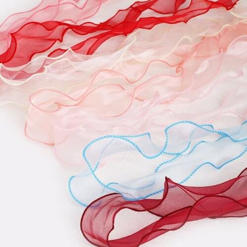 25 yards 55mm Wave Silk Gauze Organza Ribbon Bow Material for Hair Ornament Gift Wrapping Decoration Lace Ribbons