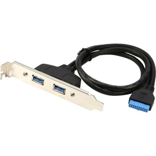1.5ft Motherboard 20pin Header to 2 Ports USB 3.0 Female Back Panel Cable Adapter with PCI Bracket