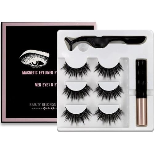Magnetic Faux Cils Eyelashes Natural False Lashes Eeyliner &Tweezer Makeup Set Extension