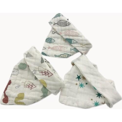 3PCS/Lot Bandana Bib Set 100% Natural Cotton Muslin 3 Piece Teething Bib, Mix 3 Colors