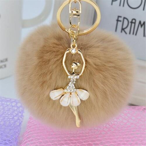 8CM Fluffy Faux Rex Rabbit Fur Ball Pom Pom Keychain Women Bag Charms Dancer Girl Trinket Keyring Hare Toy Key Chain Party Gift