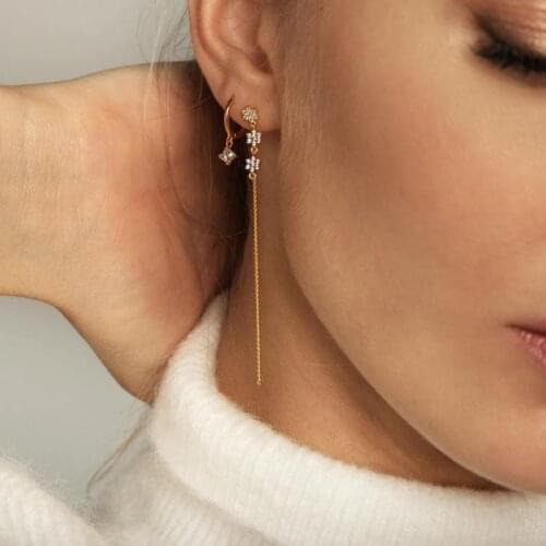 GS 925 Sterling Silver Three Snowflake Flower Long Chain Drop Earrings For Women Zircon Crystal Tassel Earrings Fine Jewelry