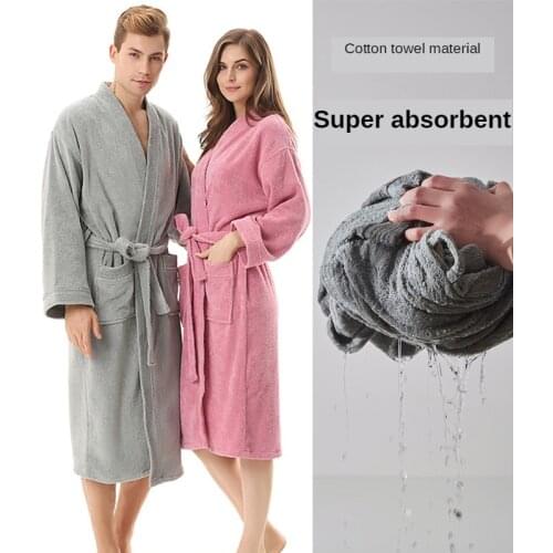 Hotel Bathrobes Cotton Towel Material Double-Sided Terry Cotton Yukata Multi-Needle Kimono Collar Robe Couple Couple Nightgown